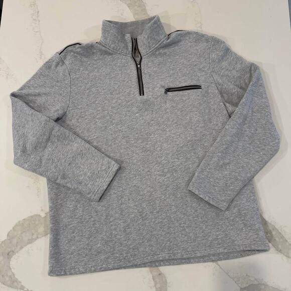 Alfani 1/4Zip Fleece Pullover Sweater MockNeck Mens XXL Gray Faux Leather Detail - Picture 1 of 4